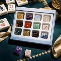 Dés carrés en pierre de cristal naturelle précieuse avec points dorés, écologiques, de luxe, pour jeu familial de Mahjong américain, coffret cadeau pour soirée de jeu