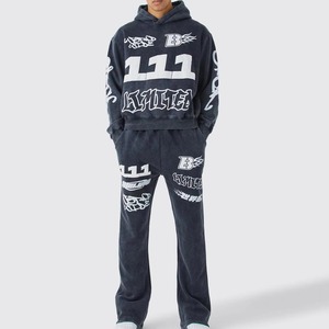 Fifth Gear International Hot Sale Hooded Windproof Winter Cotton Tracksuit Custom Logo Acid Wash Premium Soft Jogger Set - Product Image 1