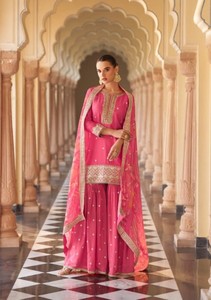 Traje de Chinon Bordado Listo para Usar, Largo hasta el Suelo, con Trabajo de Espejos para Mujer, Ropa Tradicional India y Pakistaní para Bodas - Product Image 3