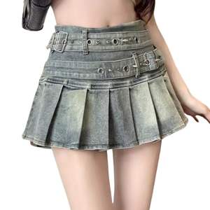 Jupe Courte Plissée en Jean Taille Haute pour Femme, Style Vintage Y2K, Tendance Streetwear, Respirante, Mi-longue - Product Image 1