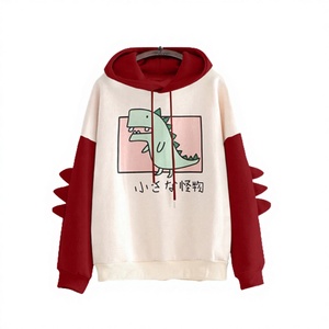 Sweat-shirt unisexe à motif de dinosaure mignon, style coréen, avec empiècements, à capuche, manches longues, décontracté, printemps, écologique, respirant, 100% coton - Product Image 2