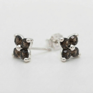 Rhaya Jewels Smoky Quartz Floral <b>Stud</b> <b>Earrings</b> Sterling <b>Silver</b> Rhodium Plated Prong Setting Trendy Children's Women's Engagement - Product Image 2