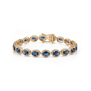 Exclusive Design 10 Ct. Blue Sapphire & Diamond Statement Halo Tennis Bracelet Bridal Wedding 18K Real White <b>Gold</b> Jewelry - Product Image 1