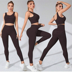 Ensemble de sport et yoga 2 pièces sans couture pour femme, séchage rapide, personnalisable avec logo, sans manches, respirant, écologique et léger - Product Image 1