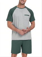 Men's Summer Thermal Luxury Breathable Soft Pajama Set Casual Lightweight Printed Short Sleeve Crew Neck T-Shirt Shorts 100%
