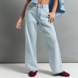 Jeans droits pour femmes à taille mi-haute en denim extensible, style streetwear décontracté, marque privée, fournisseur d'exportation de vêtements d'usine - Product Image 4