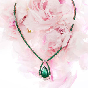 Luxury Rose Gold <b>Emerald</b> <b>Pendant</b> Necklace With Round Brilliant Cut Diamonds Water Drop Shape For Women Wedding Jewelry - Product Image 1