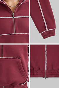 Sudadera con capucha y cremallera personalizada con bordado de chenilla, de algodón polar de 450 GSM de alto gramaje, estilo corto, para invierno, tejida - Product Image 6