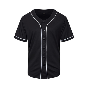 Camiseta de Béisbol de Manga Corta Negra Unisex para Adultos, Corte Regular, Cierre de Botones, Absorbe la Humedad, Color Sólido, Poliéster - Product Image 1