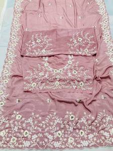 Sari Rosa Polvoriento Bordado Floral al por Mayor con Blusa a Juego, Prenda Étnica Premium para Bodas y Fiestas, Fabricante de Saris - Product Image 6
