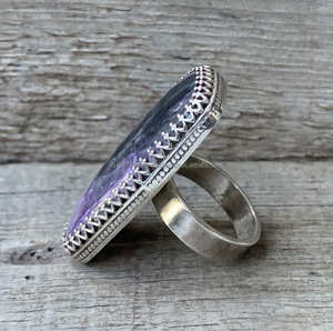 Bague de déclaration en argent sterling 925 avec pierre précieuse de charoite naturelle Flashy Boho mariage/bague de fête cadeau pour elle - Product Image 3