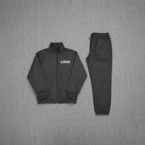Men's Black Cotton Fleece Breathable Tracksuit Set Solid Color Sporty Style Stand Collar Full <b>Zip</b> Jacket Jogger Pants Winter - Product Image 3