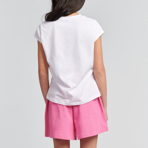 Conjunto de Dos Piezas para Niñas, Camiseta Blanca y Pantalones Cortos Rosas, Manga Corta, Cuello Redondo, Estilo Casual de Verano, Algodón Estampado - Product Image 3