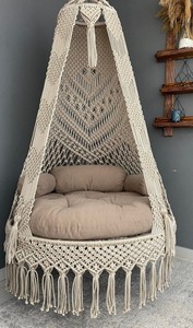 Fauteuil suspendu en macramé en coton marron, chaise suspendue, Hängesessel, chaise balançoire, chaise balançoire en macramé - Product Image 2