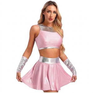 Conjunto de Disfraz de Animadora de Dos Piezas Color Borgoña y Plateado con Mangas a Juego y Logotipo Frontal, 100% Poliéster con Impresión por Transferencia Térmica - Product Image 2