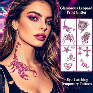 Pegatina de tatuaje estética con estampado de <span class=keywords><strong>leopardo</strong></span> y guepardo, purpurina morada, calavera, araña, mariposa, estilo Y2K, calcomanía artística para cuerpo y rostro para <span class=keywords><strong>mujer</strong></span> - Product Image 2