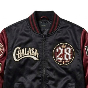 Black Satin Bomber <b>Jacket</b> <b>Mens</b> Embroidered <b>Letter</b> Front Stand Collar Regular Fit Plus Size Button Autumn Casual Wear - Product Image 4