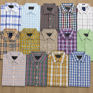 Camisas casuales a cuadros para hombre, cuello vuelto, popelina teñida con hilo, 100% algodón, antiarrugas, estilo primavera, camisas a cuadros de excedente para hombre - Product Image 1