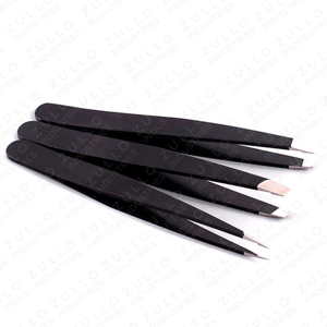 Premium Set of 3 Eyebrow Tweezers Slanted Pointed Straight Tip Black Stainless Steel with PU Leather Pouch <b>Makeup</b> <b>Tool</b> Kit - Product Image 3