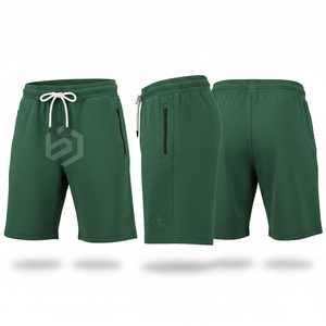 Men's Mid Waist Drawstring Cotton Bermuda <b>Shorts</b> With <b>Zipper</b> Pockets Casual Jogger Style Solid Color Breathable Wear - Product Image 6