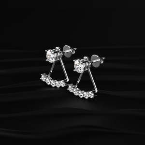 Round Cut Moissanite Detachable Halo <b>Earrings</b> 3 TCW Colorless VVS 14K Gold 2 Way Wear Screw <b>Back</b> Solitaire Jewelry Gift - Product Image 4
