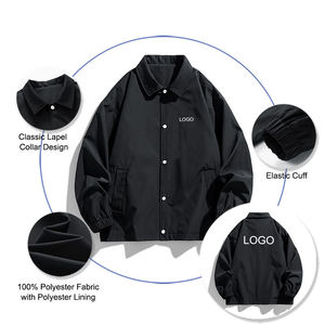 Veste coupe-vent en polyester avec logo, design ample unisexe, col à revers, vestes coupe-vent simples - Product Image 3