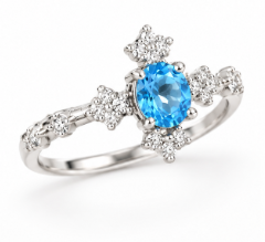 Bague de fiançailles minimaliste en argent avec motif pour amoureux de topaze bleue élégante pour femmes - Product Image 4