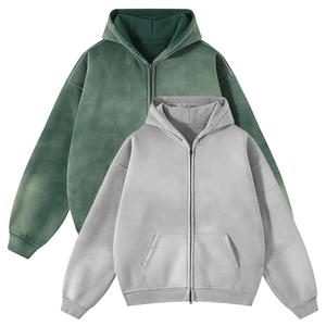 Sudadera con capucha de algodón lavado al ácido para hombre, estilo desgastado, con cremallera, 100% algodón, personalizada, bordada, oversize - Product Image 2