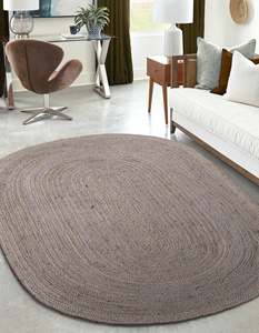 Handmade Gray Oval Jute <b>Rug</b> Natural Fiber Area Carpet Braided <b>Boho</b> Farmhouse <b>Rug</b> For Living Room Bedroom - Product Image 1