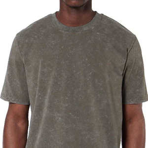 T-shirt décontracté pour homme en coton gris olive délavé à l'acide, col rond, manches courtes, mode estivale, personnalisable avec logo, OEM ODM, vente en gros de vêtements - Product Image 5