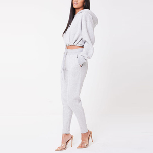 Ensemble de survêtement d'hiver 2 pièces pour femme, gris, à capuche, en polaire polyester/nylon, manches longues, couleur unie, décontracté - Product Image 6