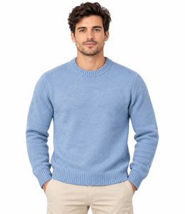 Suéter de Punto Premium para Hombre, Cuello Redondo, Color Azul Claro, Transpirable, Clásico, Manga Larga, Cuello Acanalado, Suave y Cálido para Invierno, Talla XL - Product Image 1