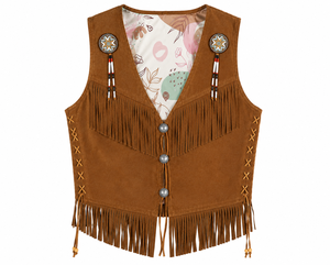 Gilet formel occidental pour homme de haute qualité, marron, en daim respirant, avec franges, perles et os, fait main, non tissé, col en V, pour l'été - Product Image 1