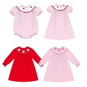 2024 Noël Vêtements pour enfants Robes décontractées smockées pour filles avec manches courtes en coton Âge de 3 mois à 12 ans personnalisé - Product Image 2