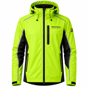 Veste de sport coupe-vent respirante à séchage rapide pour homme, couleur vert fluorescent, blocs de couleur, boutons recouverts - Product Image 1