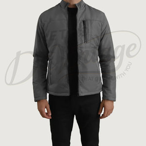Chaqueta de invierno gris para hombre, ligera, con cuello alto, acolchada, de corte ajustado, informal, cálida, con cierre de cremallera. - Product Image 1