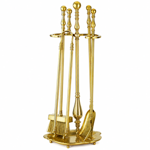 Juego de herramientas para chimenea de latón antiguo con soporte, juego de accesorios para chimenea de metal dorado, pala, cepillo, pinzas y pica leña - Product Image 6