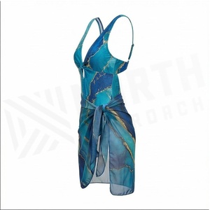 Women's Blue Gradient Chiffon Swimdress Deep V Neck Twist Front Draped Wrap <b>Skirt</b> 2 Piece <b>Set</b> Tummy Control Shapewear Beachwear - Product Image 3