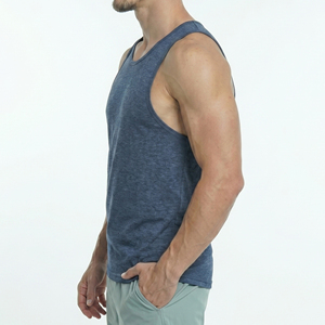 Men's <b>Navy</b> Blue Workout Tank <b>Top</b> 100% Cotton Quick Dry Sleeveless Shirt Men Gym Fitness Wear Tank <b>Tops</b> Mens - Product Image 5