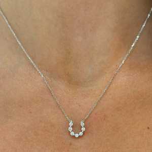 Diamond Horseshoe Pendant Necklaces Pave Set Delicate Minimalist Layering Charm Round Cut Lab Grown Wholesale 14k 18k Solid Gold - Product Image 6