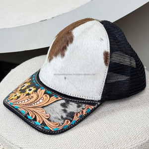 Casquette de baseball à bord incurvé pour hommes et femmes usinée à la main en cuir avec patch en maille Casquette de baseball en cuir de vachette véritable Casquette de camionneur sportive - Product Image 4