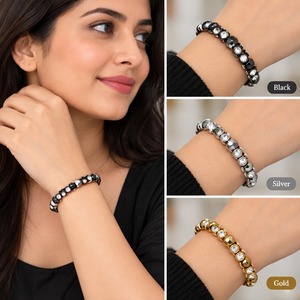 Pulsera Clásica de Cuentas para Mujer, con Cristales y Diamantes de Imitación en Forma de Bola, Apilable, Regalo de Joyería en Aleación Plateada, Negra y Dorada - Product Image 1