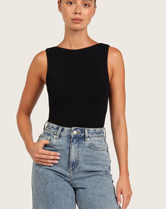 Traje de Baño Entero Negro sin Mangas para Mujer, Cintura Alta, Cuello Redondo, Secado Rápido, Spandex y Nailon, Traje de Baño de Verano a Precio Económico - Product Image 5