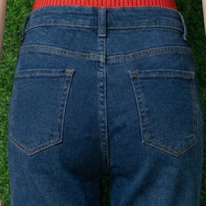 Plus Women's Mid Waist Dark Blue Wide Leg Denim Pants Summer Distressed Ankle-Length Loose Fit Casual Style Pockets <b>Button</b> <b>Fly</b> - Product Image 3