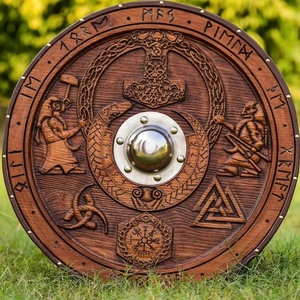 Bouclier Viking en Bois Brun Sculpté avec Motif Celtique et Centre Métallique, Qualité DIY, Personnalisable, Décoration Extérieure - Product Image 5