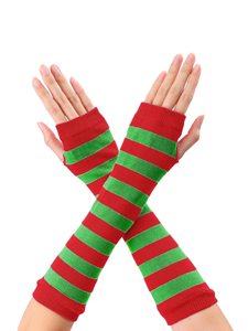 Manchons de cyclisme pour hommes, tricotés sans couture, rayés rouge-vert, color-block, anti-transpiration, légers et rafraîchissants - Product Image 1