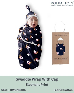 Envoltura para bebé con gorro, saco de dormir de algodón para recién nacido, manta suave y transpirable con estampado de elefante para bebés, set de regalo unisex. - Product Image 2