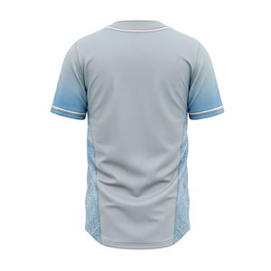 เสื้อเบสบอลแบบกระดุมเต็มตัว สีเงิน-น้ำเงิน ดีไซน์ทันสมัย คุณภาพสูง คอวี ผ้าไม่เป็นขุย เสื้อกีฬา เสื้อสำหรับเล่นเกม - Product Image 2