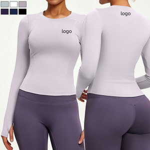 New Luxury Solid Color Crew Neck Compression Shirt Women Yoga Sports Wear <b>Brushed</b> Tight Four-Way Stretch Eco-Friendly Quick Dry - Product Image 1