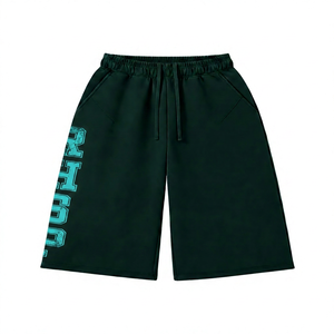 Pantalones Cortos Bermuda de Algodón Gris para Hombre con Estampado de Letras Rojas, Cintura con Cordón, Estilo Casual - Product Image 3